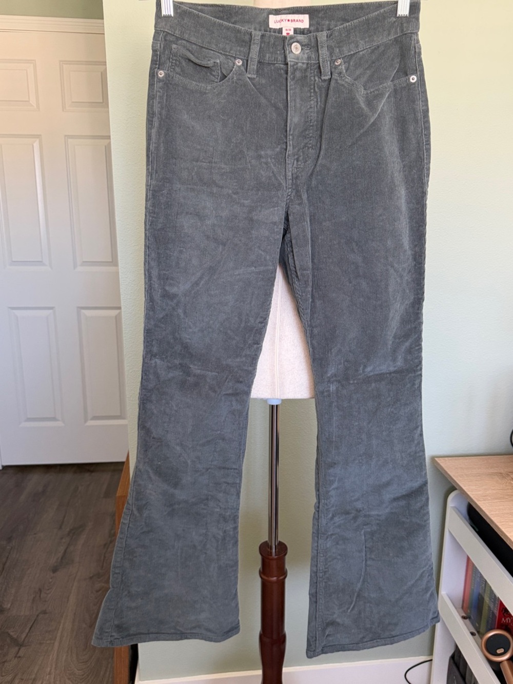 Lucky Brand Stevie High Rise Slate Gray Corduroy Flare Pants